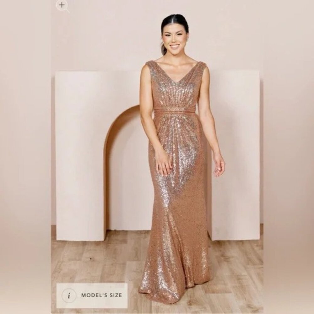 Revelry maxi sequin dress in rose gold size 8